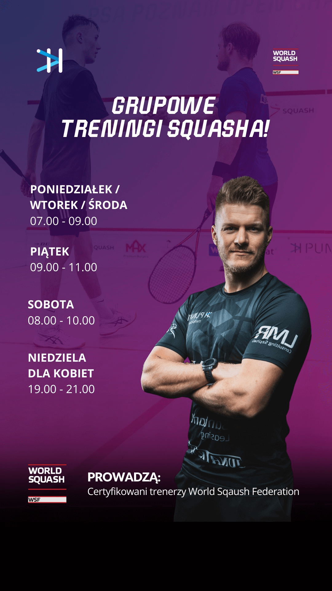 Obrazek z planem treningów grupowych squasha w Klubie 11punkt w Poznaniu